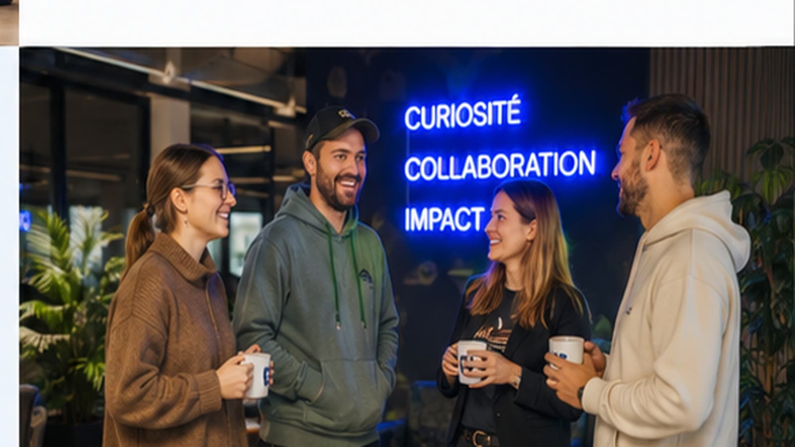 WAICE collaborators talking together in a warm office atmosphere.